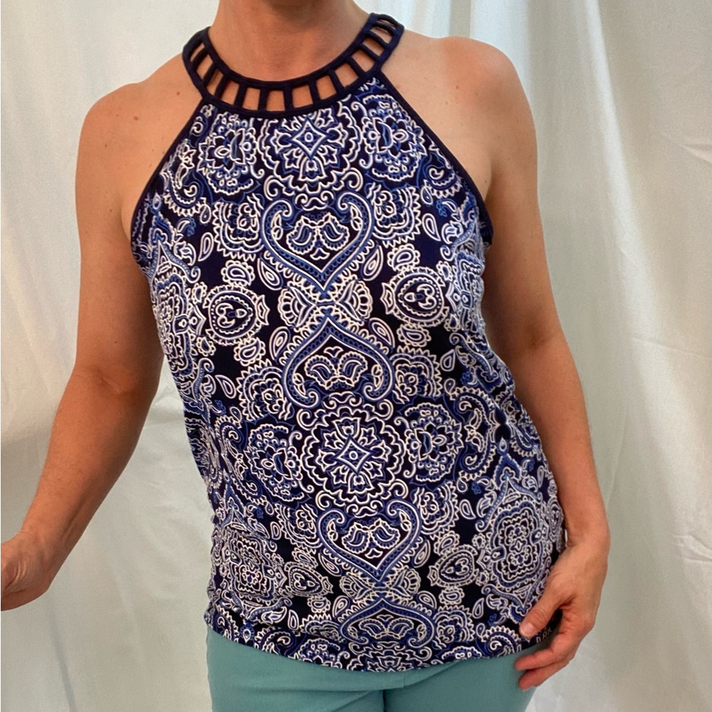 PerSeption Concept, Blue and White, Patterned Top, Medium